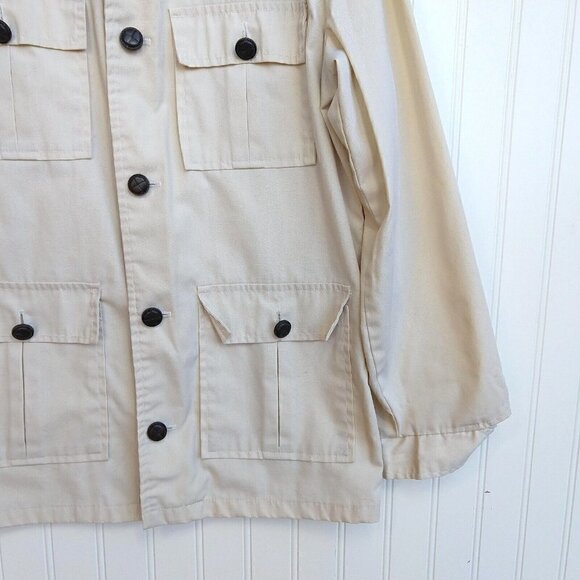 Vintage 70's Safari Explorer Jacket Top Size S M Khaki Warwick Long Sleeve - Picture 4 of 11